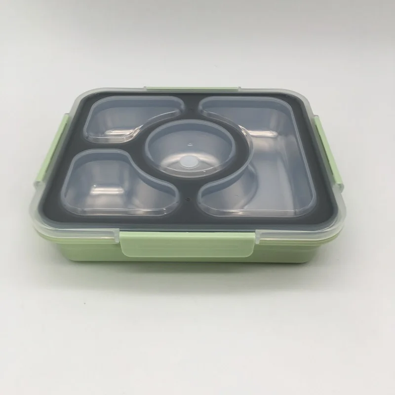 Герметичный Ланч-бокс тепловой Bento box экологичный контейнер для еды с подогревом отдельные отсеки не смешанные пищевые коробки - Цвет: green 4 grid