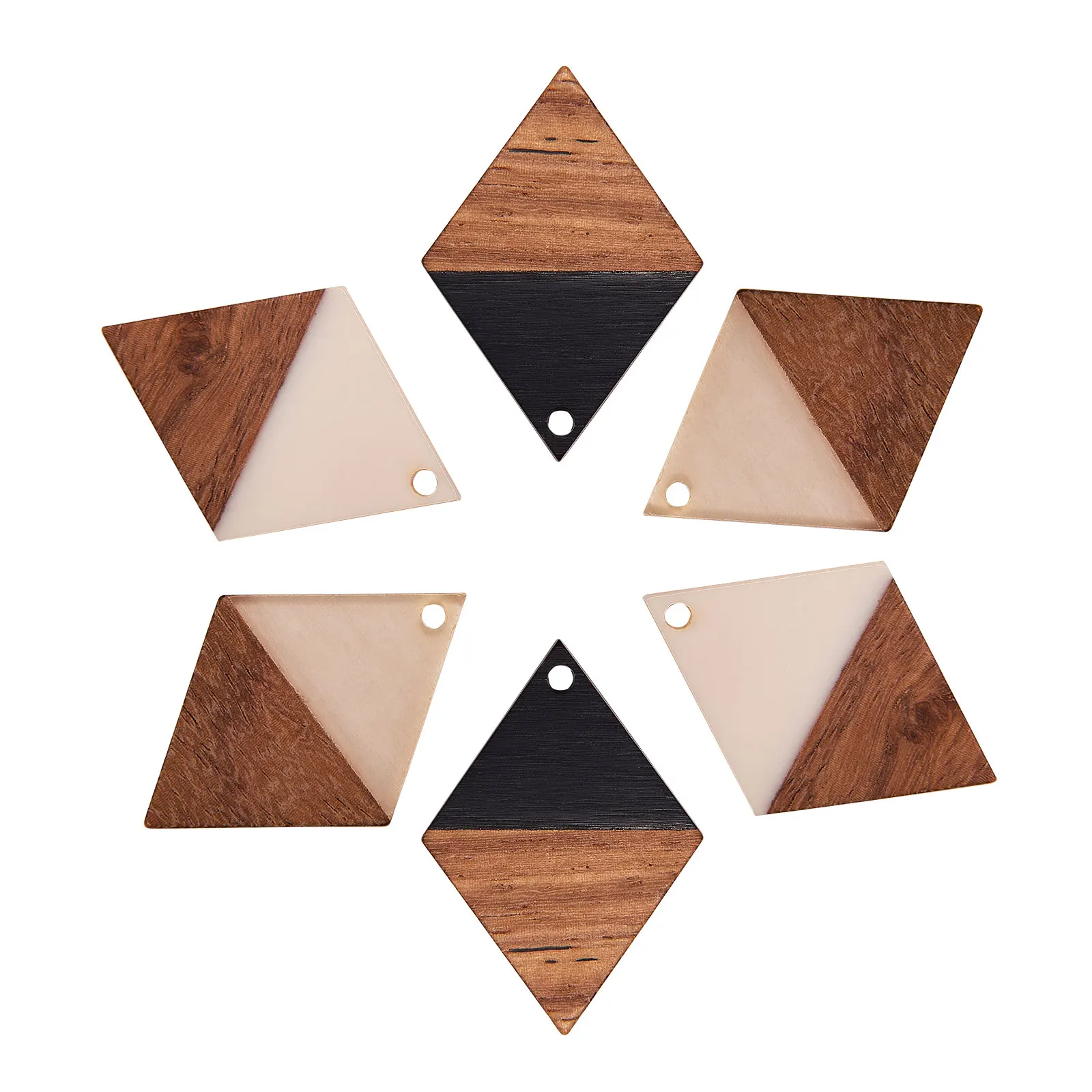 12Pcs Resin Wood Rhombus Charms For DIY Earrings Nekclace Pendant Jewelry Craft Making 34.5x24x3mm