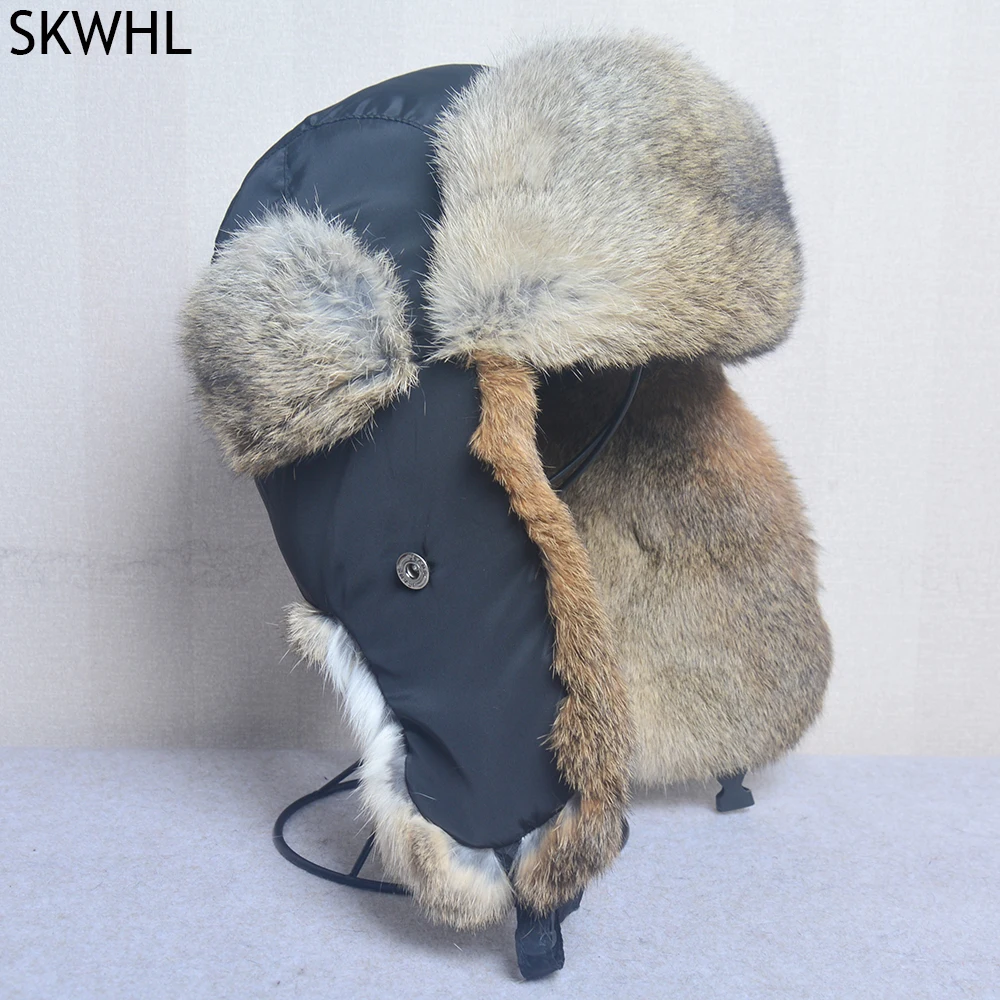 Winter Hat Fur Hat Earflap Hat Bomber Hats Winter Men Warm Russian Ushanka Hat with Ear Flap Real Fur Trapper Cap Earflap Natural Warm Rabbit Fur Bomber Hats