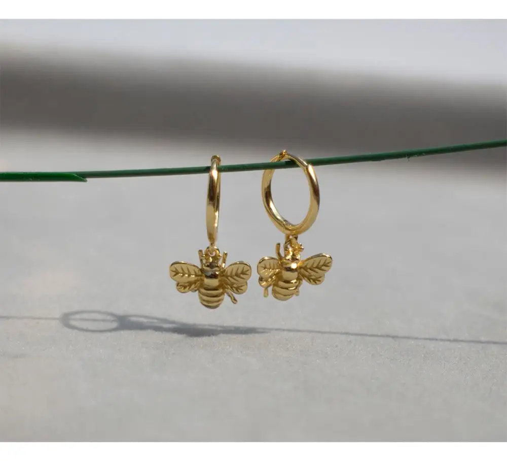 

925 sterling silver earring fashion cute Insect bee drop short earring Personality wild trend female girl silver ear jewelry