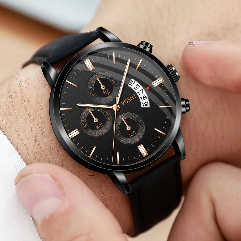 

2019 relogio masculino watches men Fashion Sport Stainless Steel Case Leather Band watch Quartz Business Wristwatch reloj hombre