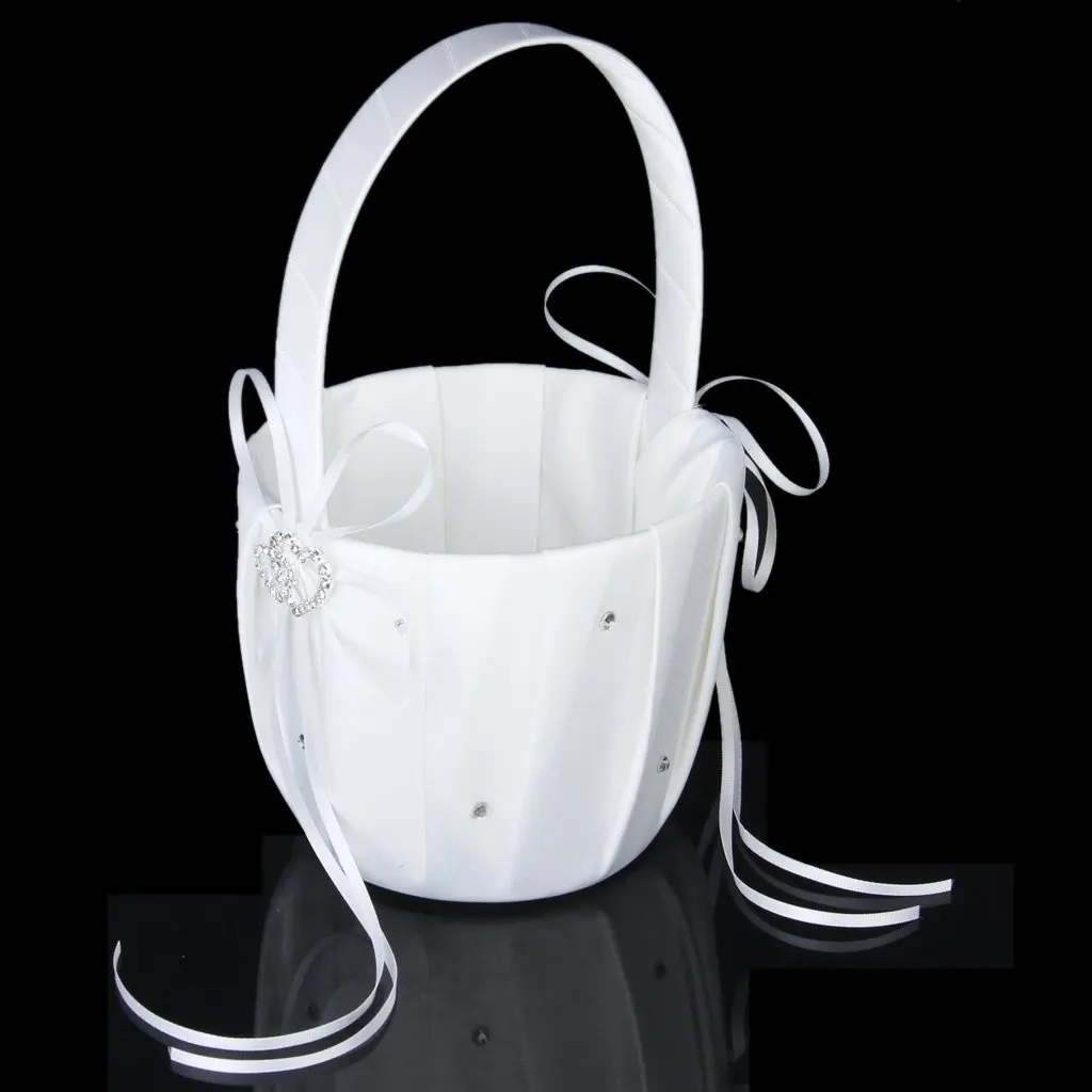 Panier de Fleur en атласная Blanc avec Декор de двойной Кер RU Strass pour Mariage
