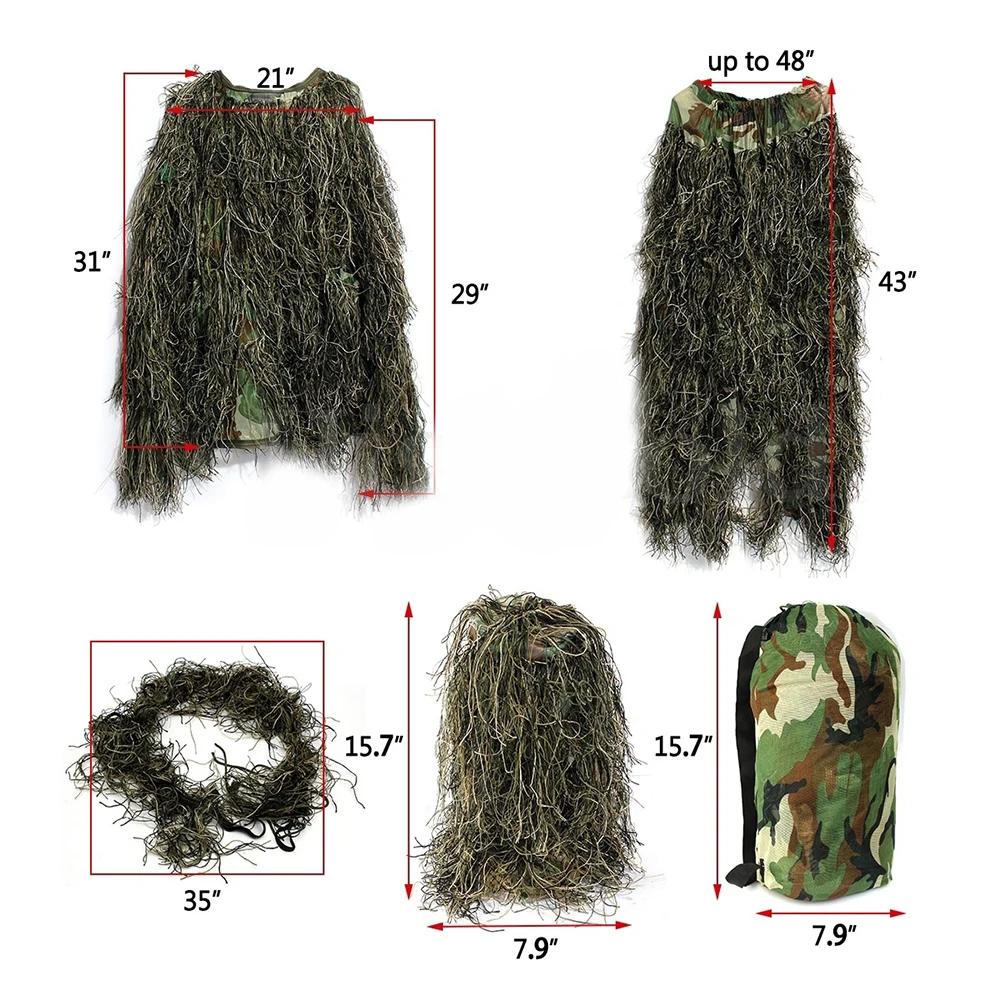 Тренировочная одежда для охоты, камуфляжная одежда, Ghillie с листьями джунглей, комплект костюмов, тренировочная одежда для охоты, камуфляжная одежда для джунглей, комплект костюмов