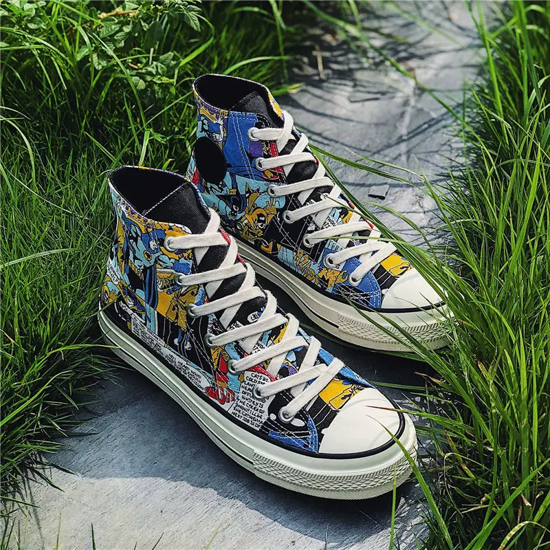 

Teenager Casual Board Shoes Summer Hight-top Canvas Shoes Online Celebrity Cool Mixed Colors Korean-style Cartoon Trendy Shoes