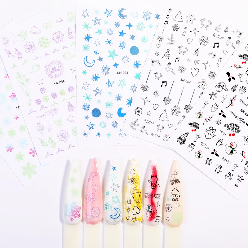 1 лист Рождественская Снежинка 3D наклейки для ногтей Светящиеся в темноте Цветы Смешанные узоры фольга переводные наклейки для ногтей искусство DIY Декор