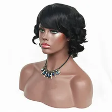 Короткие парики с челкой черные вьющиеся синтетические волосы парики косплей парик для женщин костюм парики Термостойкое волокно