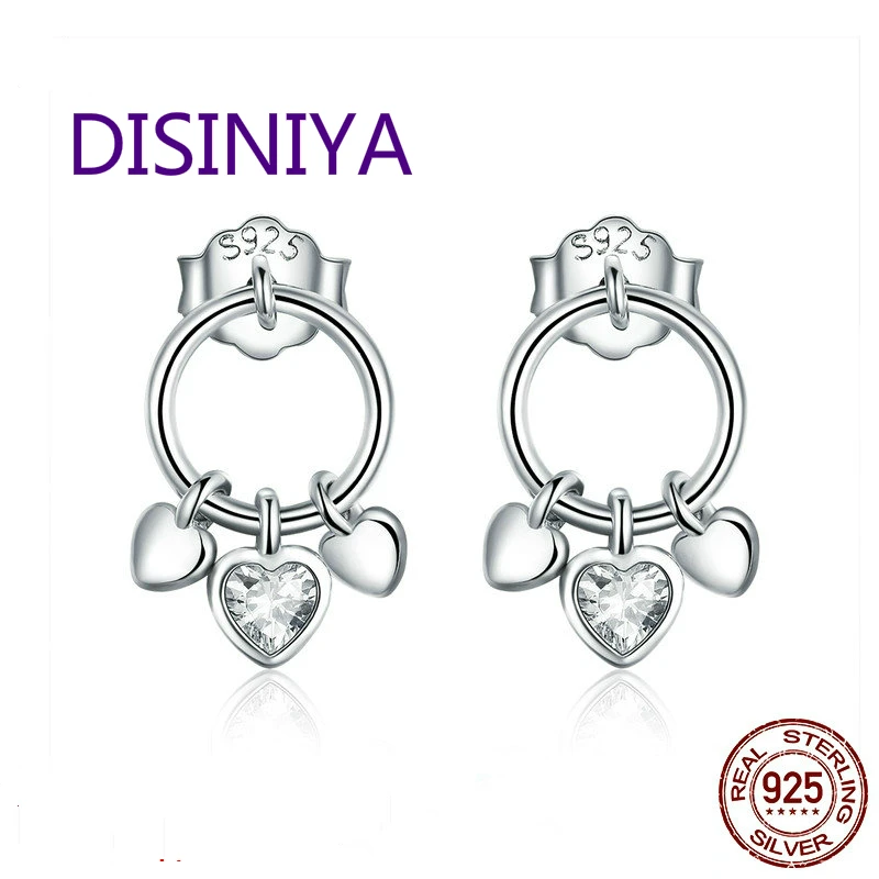 

Romantic Genuine 925 Sterling Silver Heart to Heart Stud Earrings for Women Clear CZ Sterling Silver Jewelry Gift SCE494