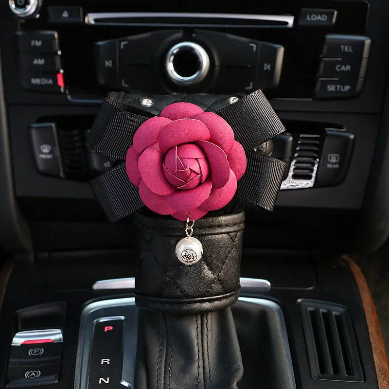 Розовая роза цветок кожаный чехол на руль авто подголовник поддержка ручного тормоза крышка переключения передач хрустальные аксессуары для салона автомобиля