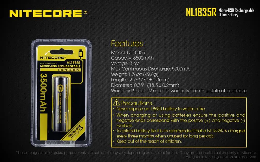 1 шт. NITECORE батарея 18650 21700 16340 14500 NL1823 NL1826 NL1835 NL166 NL147 NL2150 NL1835R USB NL1475R NL1665R NL1835R - Цвет: NL1835R