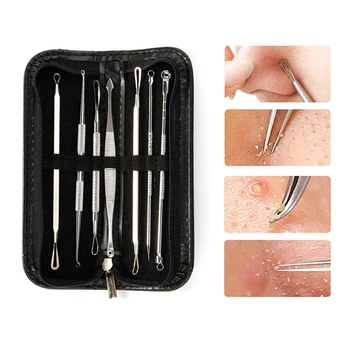 

7Pcs/Set Stainless Steel Comedone Acne Blackhead Remover Needles Extractor Pimple Blemish Skin Face Care Tools Clip Kit