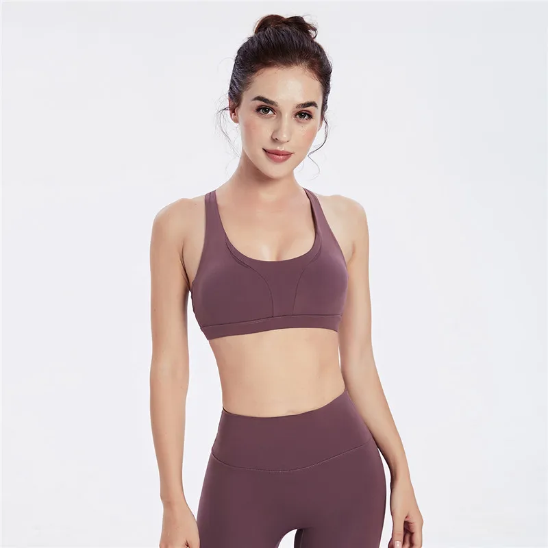 Vansydical Cross Back Strappy Sports Bra Fitness Yoga Bra Back Women Nylon Gym Workout Crop Tops Push Up Fitness Underwear