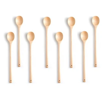 

8 Pcs Wooden Mixing Spoon Long Handle Wooden Spoon Wooden Soup Spoon Suitable for Kitchen Mixing and Cooking