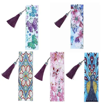 

5D DIY Special Shaped Diamond Painting Leather Bookmark Tassel Book Marks Diamond Embroidery DIY Craft Christmas Gift