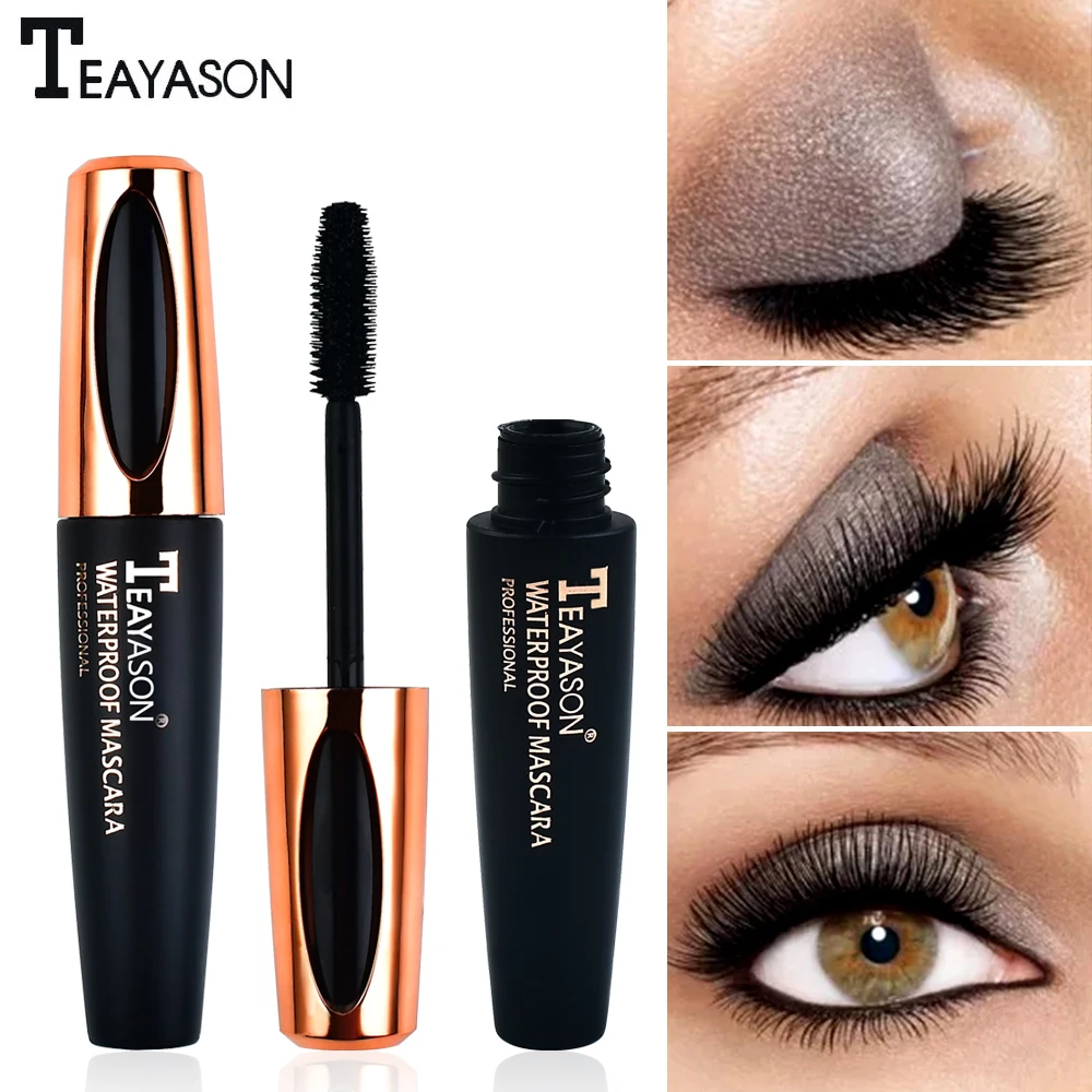 Teayason mascara noir en fibre de soie 4D, étanche, longue durée
