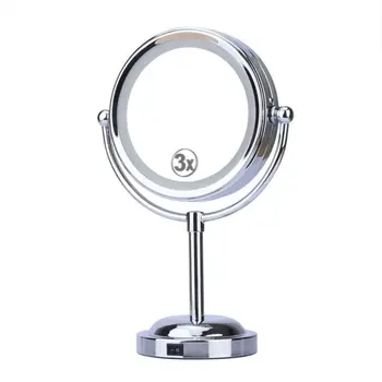 

360 degree rotating double face vanity mirror, 3 times magnification, showing details. With soft led light ring, eye protection