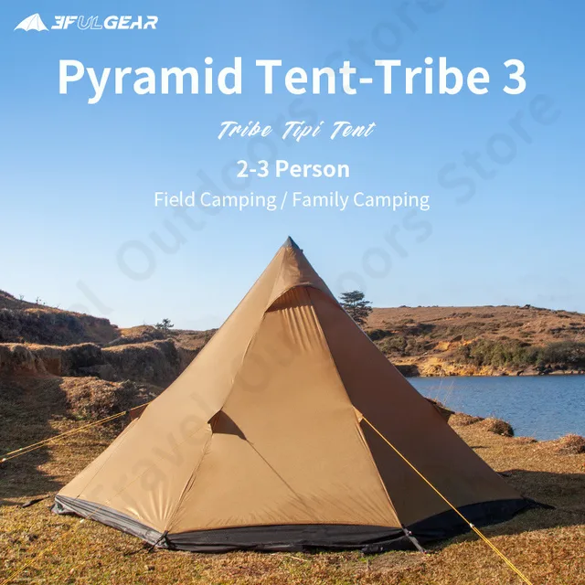 3F UL Portable Pyramid Tribe Teepe Tent 2-4 Person Waterproof  Camping Tent Family  1