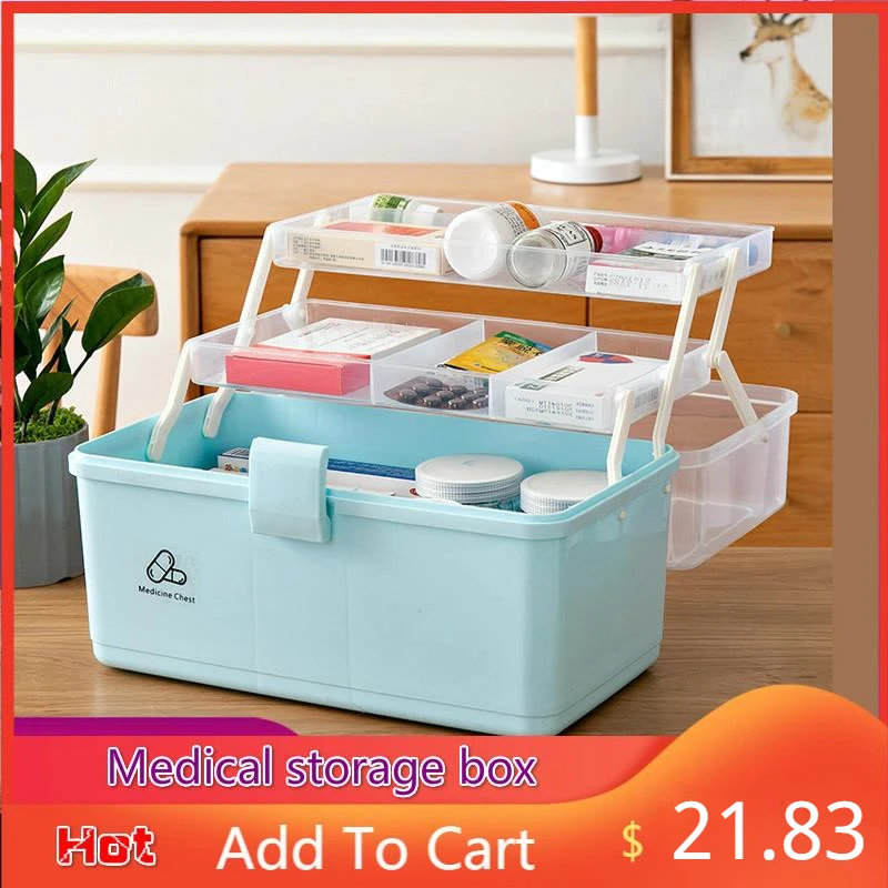 Vtops First Aid Kit 3//2 Layer Portable First Aid Kit Storage Box Plastic Multi-Functional Family Emergency Kit Box with Handle