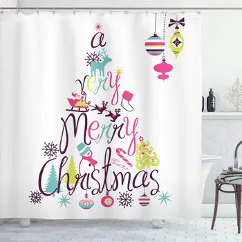 

Christmas Decorations Collection, Retro Inspired "A Very Merry Christmas" Quote Shaped Like Tree with Ornaments Decor, Polyester