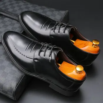 

2019 Autumn new Men Pointed Dress Shoes Lace up Business shoes Men oxford shoes Men formal shoes C22-12