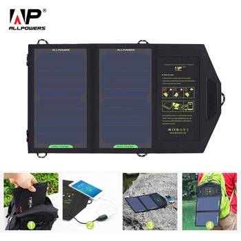 

ALLPOWERS Solar Panel 10W 5V Solar Charger Portable Solar Battery Chargers Charging for Phone for Hiking etc. Outdoors.