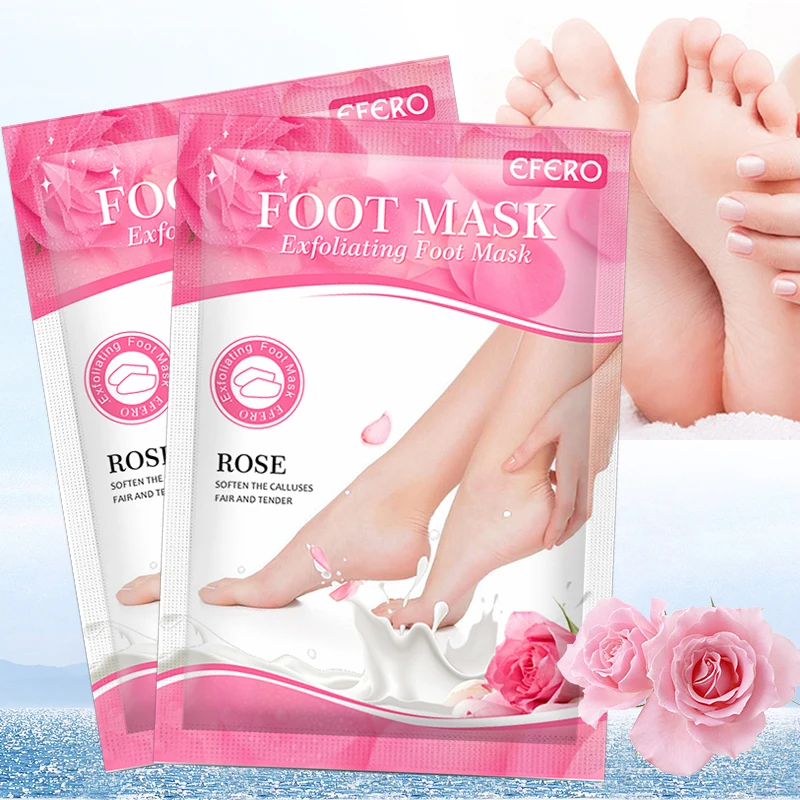 

2Pairs Rose Exfoliating Foot Peel Mask for Legs Foot Spa Bath Mask Peeling Scrub Pedicure Foot Patch Whitening Dead Skin Remover