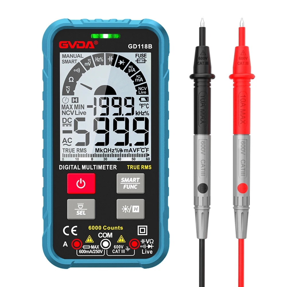 GVDA Ture RMS Digital Multimeter 6000 Counts Auto Range NCV Intelligent Multimetro Tester AC DC Voltage Capacitance Ohm Hz Meter