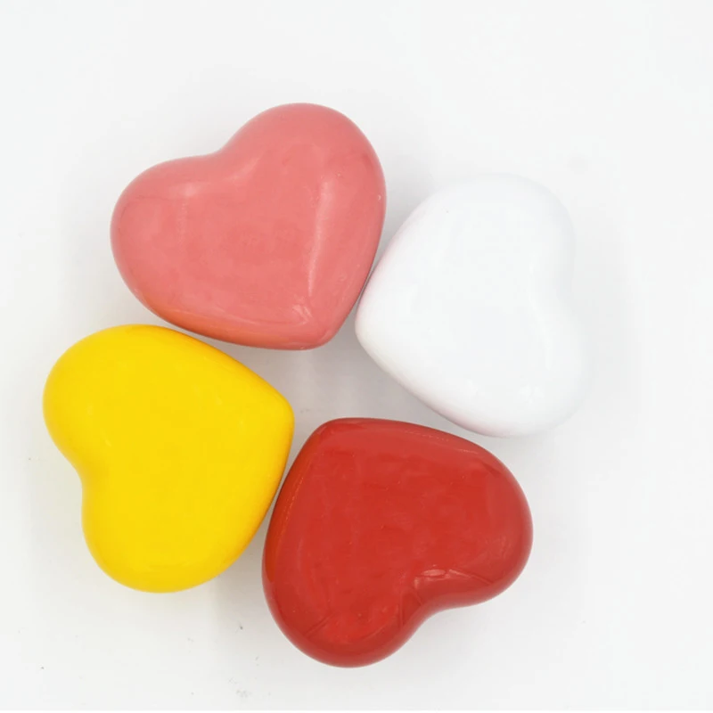 Colorful Ceramic Door Handles Lovely Heart Shape Knobs Cupboard
