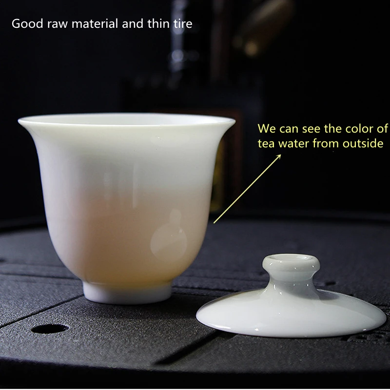 Mini 90ml Suet Jade Porcelain Gaiwan For Tea Solid White Tureen With Lid Teaware Travel Kung Fu Tea Set Small Cup Bowls Chawan