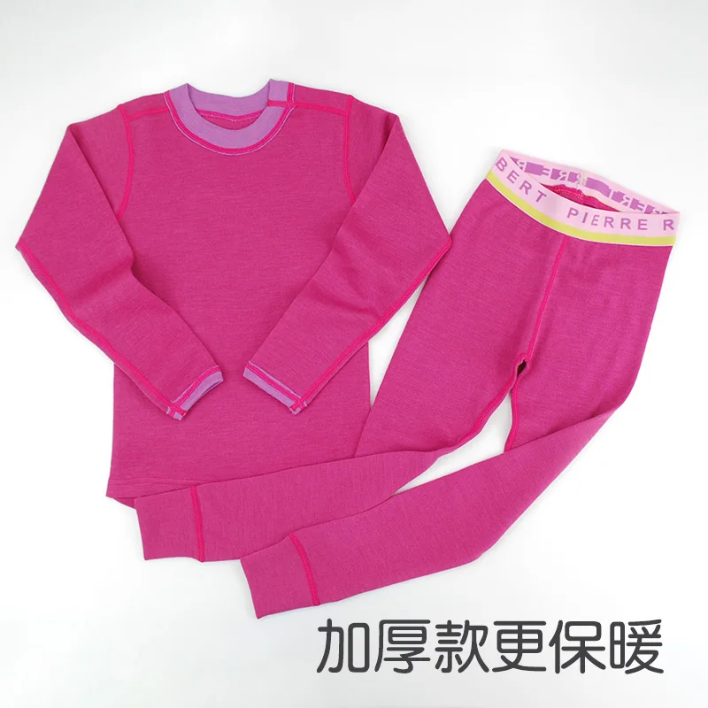 More thicker 250gsm Мериносовой шерсти дети термобелье установить тонкие кальсоны Unisex Мальчики Девочки детей от 1,5 до 14 лет - Цвет: More thicker 250gsm