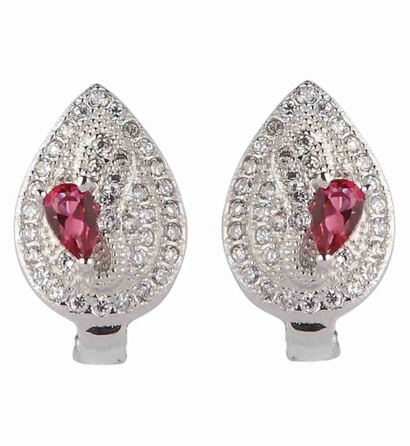 Fleure Esme Charms Shinning christmas Wedding Earrings For Women Men gifts dropshipping Red Cubic Zirconia Rhodium Plated R3120