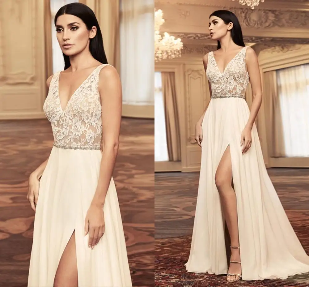 Новый Boho шифоновое свадебное платье Романтический с v-образным вырезом