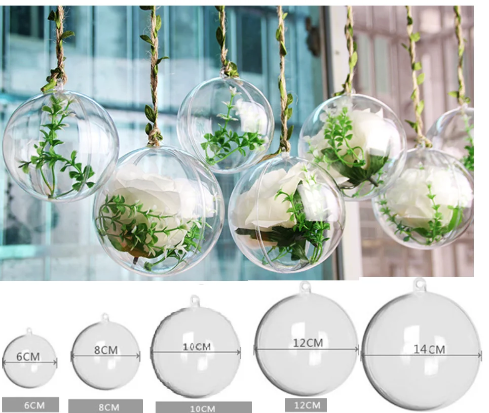 

10 balls 6/8/10/12/14cm Transparent Open Plastic Christmas Decorations Ball Clear Bauble Ornament Gift Present Box Decoration