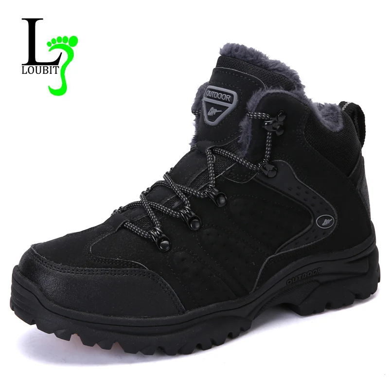 Mens Boots Non-slip Walk Shoes Men Ankle Snow Boots Fashion Fur Sneakers Winter Keep Warm Work Shoes Rubber Comfort Footwear