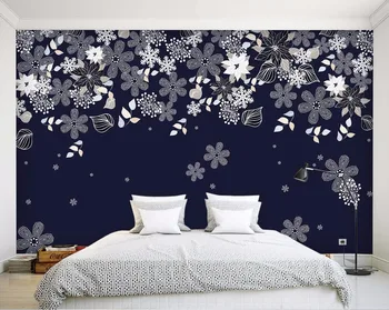 

CJSIR Custom Wallpaper Home Decor Mural Blue Flowers Art TV Background Wall Living Room Bedroom Sofa Background 3d Wallpaper