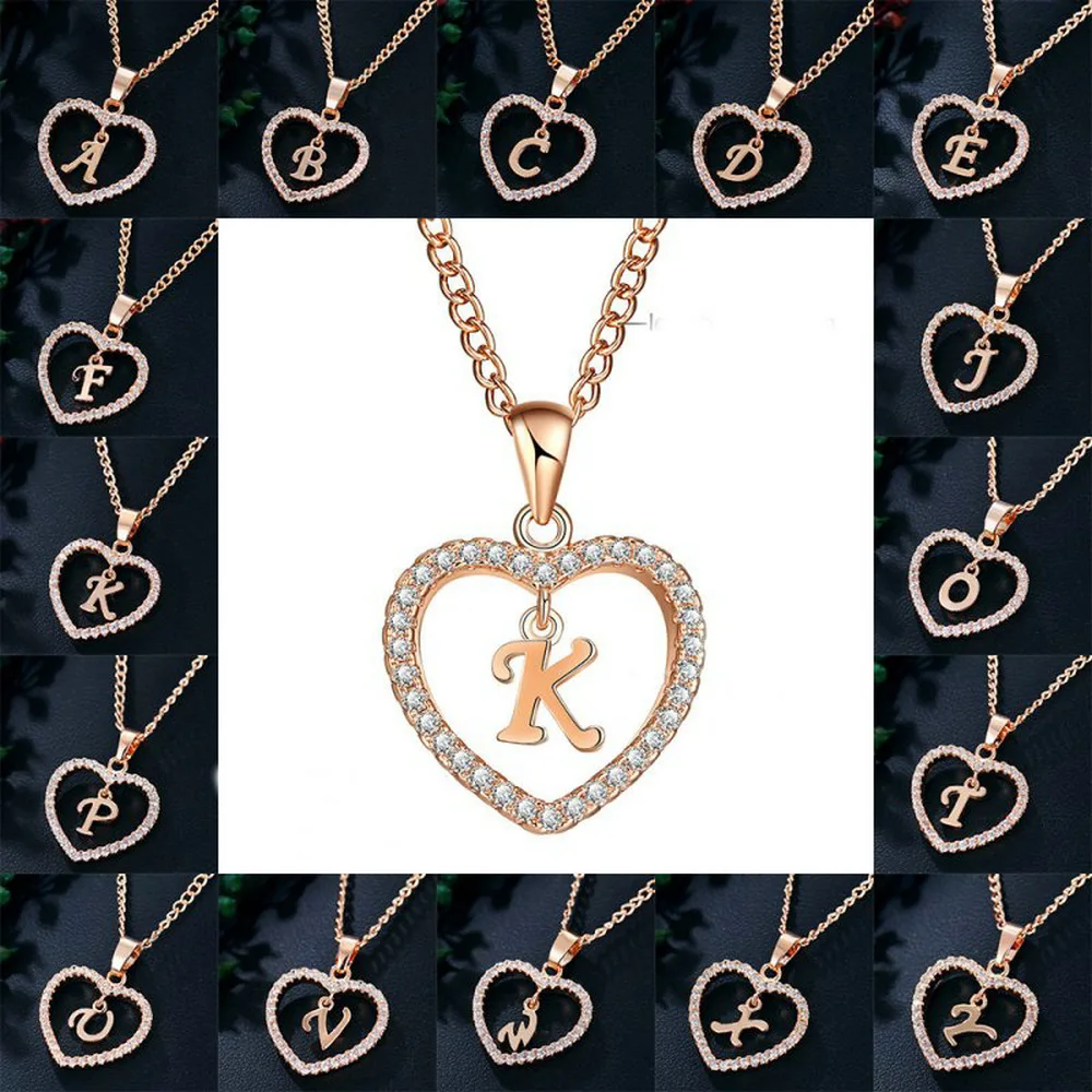 Letter Necklace 26 Letter Zircon Love Pendant Jewelry