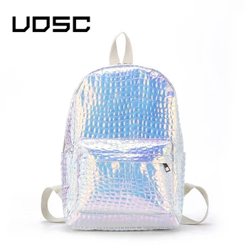 

UOSC PU Leather Backpack 2019 New Fashion Women Bag Female Laser Feminina Schoolbag Teenager Holographic School Travel Pack