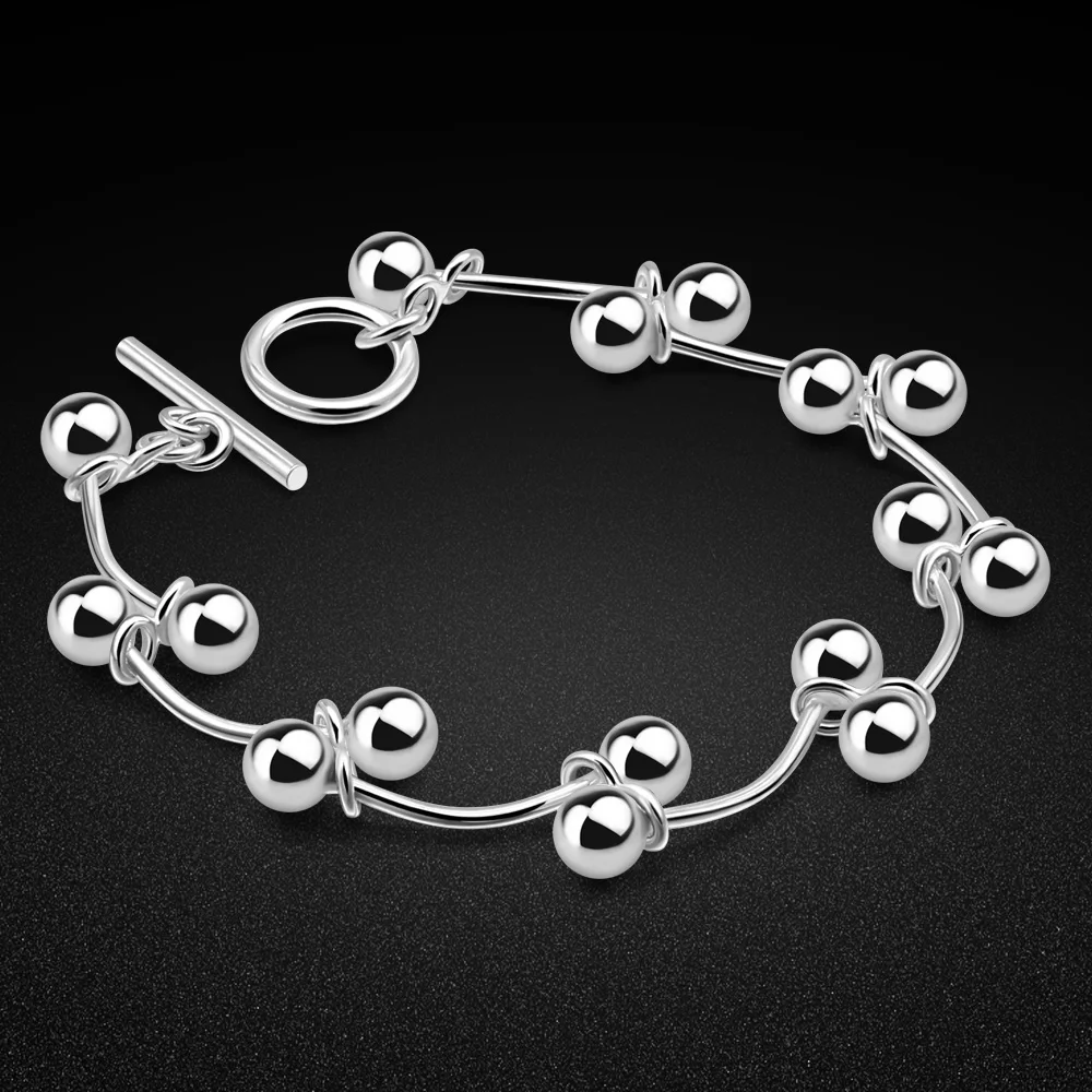 Creative 925 Sterling Silver Bracelet Women Glossy Bead Bracelet