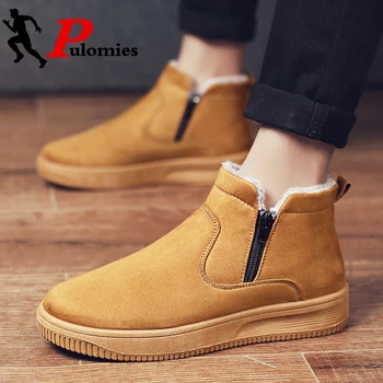 

Pulomies Fashion Winter Snow Fuzzy Boots for Men Outdoor Men Zipper Ankle Boots Winter Warm Casual Shoes