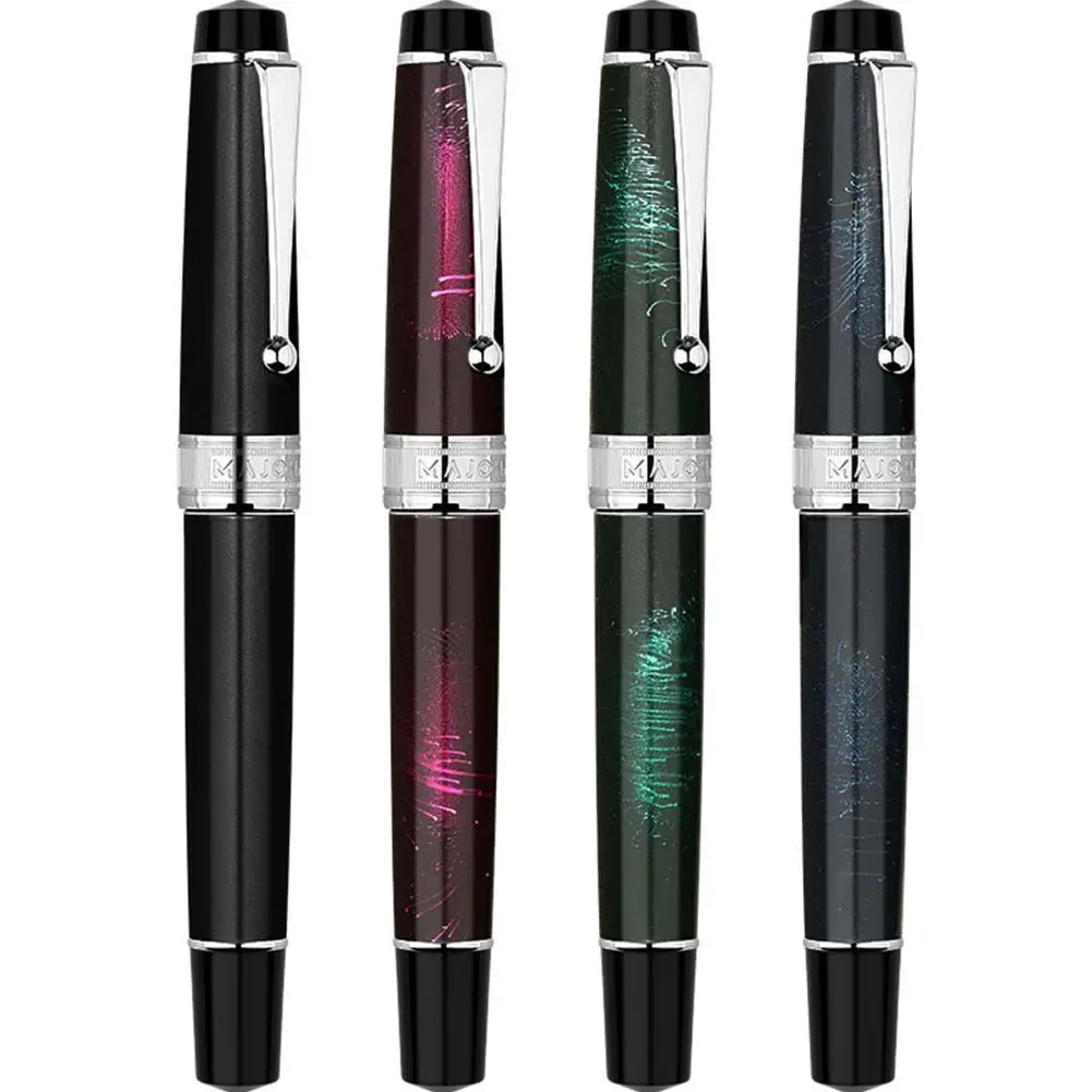MAJOHN T5 Piston Fountain Pen Fireworks Metal Iridium Ef/F/M Nib Large Capacity Writing Office Gift Ink With Original Box | Канцтовары