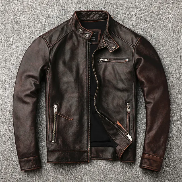 Free shipping classic motor style vintage genuine leather Jacket fashion men brown Leather coat street biker Classic motor style,vintage genuine leather Jacket,fashion men brown Leather coat,street biker coat,sales