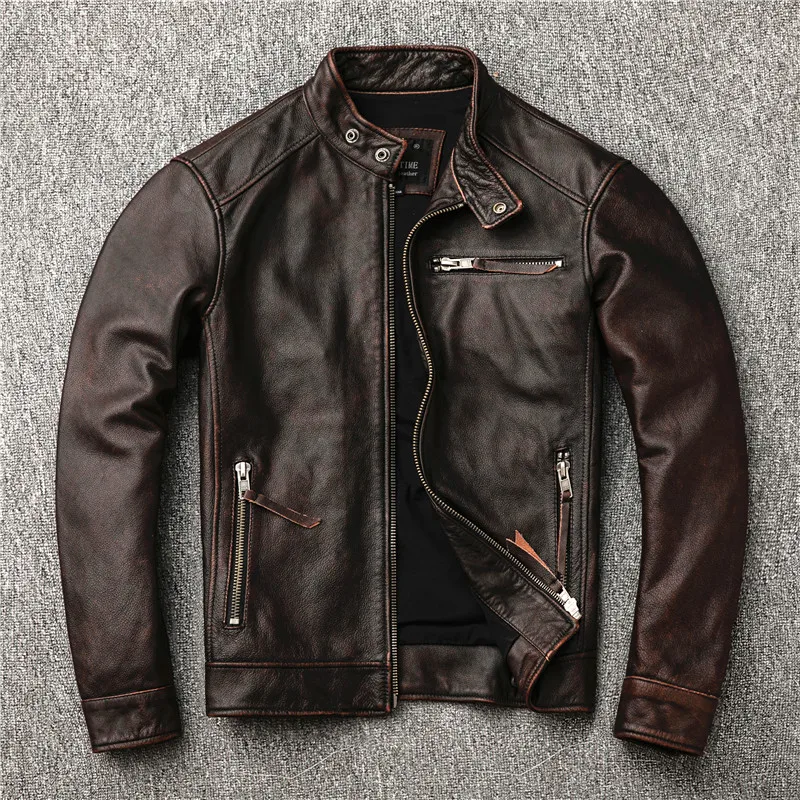 Gratis verzending. classic motor stijl, vintage echt lederen Jas, mode mannen bruin Lederen jas, straat biker jas, verkoop Gratis verzending. classic motor stijl, vintage echt lederen Jas, mode mannen bruin Lederen jas, straat biker jas, verkoop