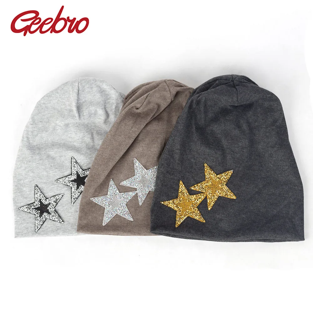 

Geebro Women Cotton Baggy Beanies With Star Rhinestones Hats Female Autumn Winter Warm Ear Skullies Caps Slouchy New Bonnet