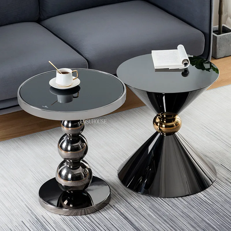 Nordic Coffee Table Stainless Steel Modern Minimalist Living Room Sofa Side Glass Corner Balcony Small Round Tables | Мебель