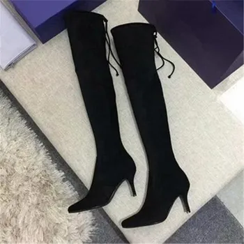 

Cow Suede Women Boots Cow Suede High Heels Winter Shoes Round Toe Sexy Boots Slim Ladies Shoes Party Warm Woman Long Boots 2019