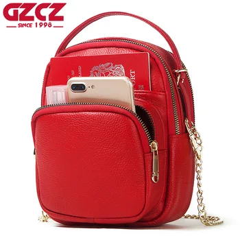 

GZCZ Genuine Cow Leather Red Messenger Bag Women's Shoulder Bag Crossbody Chest Handbag Fashion for Tote Clutch Lady Quality