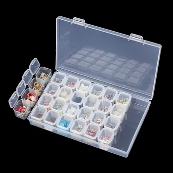 

Jewelry Beads Display Case Organizer Holder Clear Plastic 28 Slots Empty Storage Box Nail Art Rhinestone Showing Shelf Tools