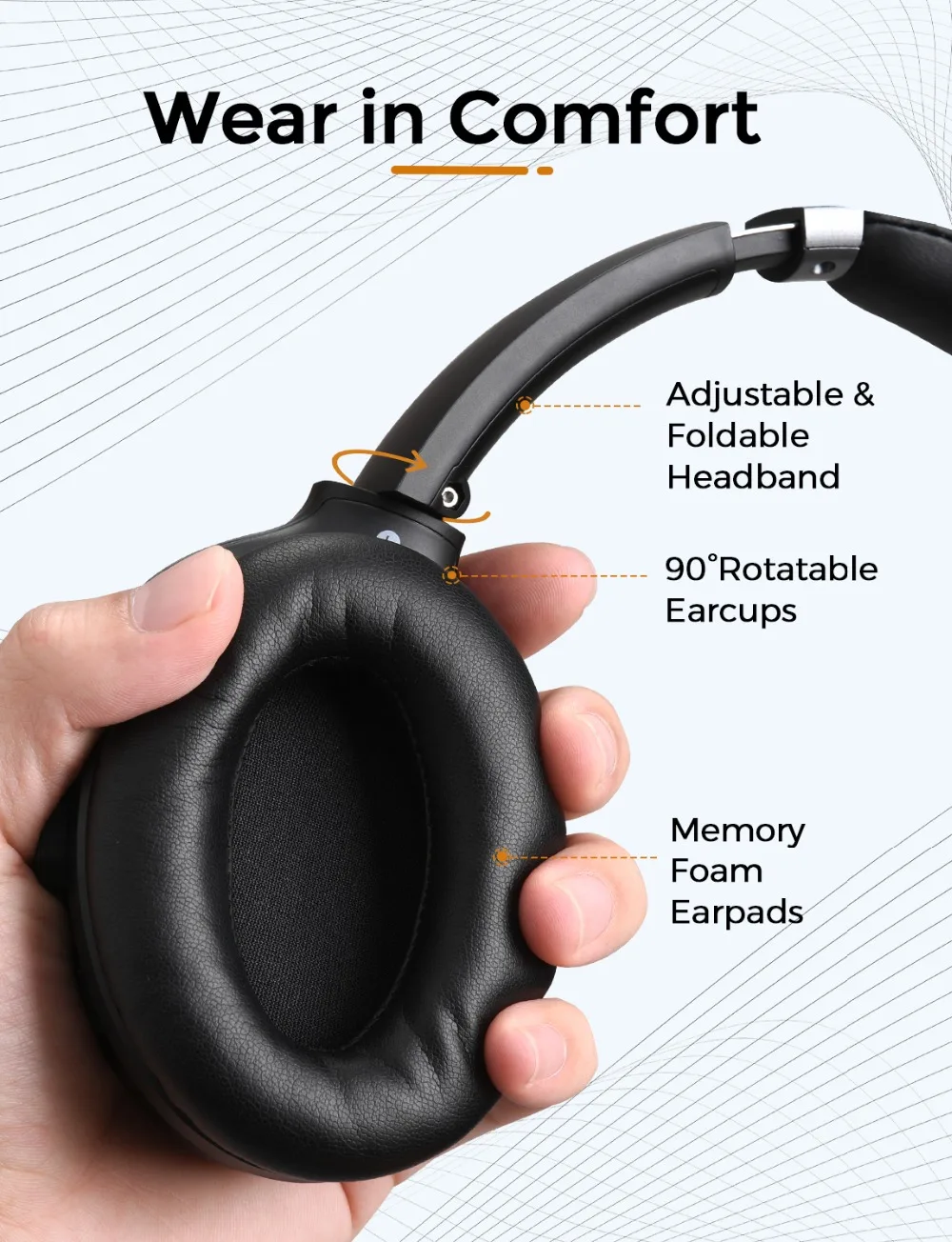 Mpow H12 IPO Active Noise Cancelling Headphones Bluetooth 5.0 Wireless Headphone with Mic Foldable Deep Bass Headset for Phone (6)