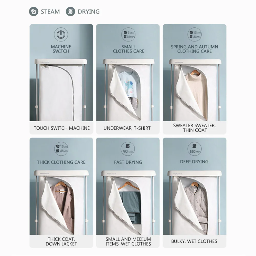 900W Portable Electric Clothes Dryer Collapsible Full Automatic Ironing Machine UV Iron Steam Clothes Dryer 220V Dryer 6