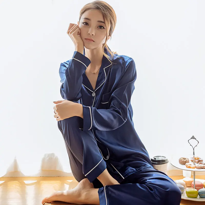 

Jodimitty Womens Silk Satin Pajama Pyjamas Set Long Sleeve Sleepwear Pijama Suit Female Sleep Two Piece Set Loungewear Plus Size