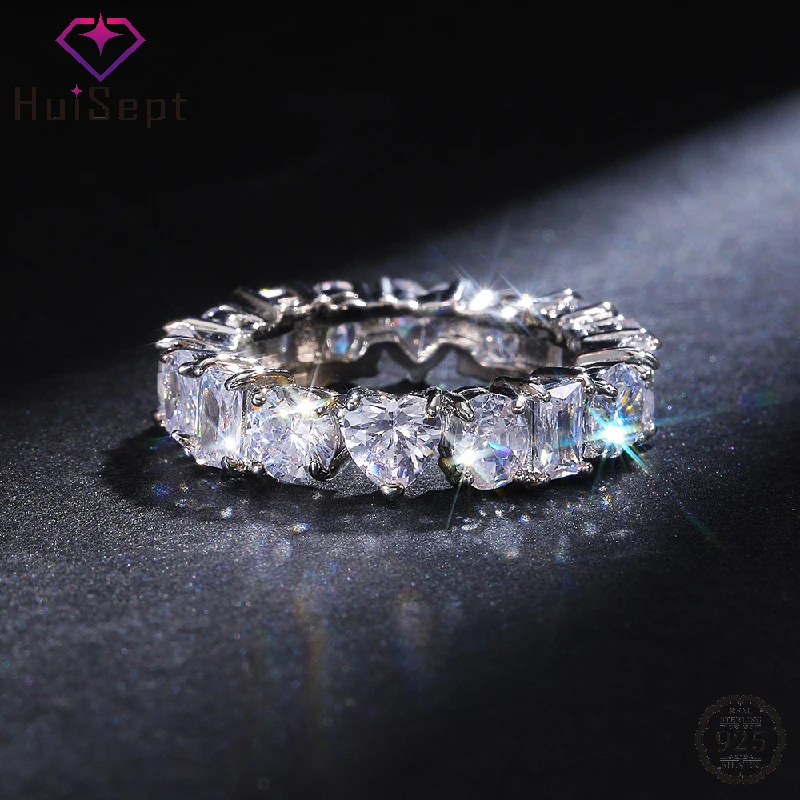 

HuiSept Luxury 925 Silver Jewelry Ring Geometric Shape AAA Zircon Gemstone Finger Rings for Women Wedding Engagement Party Gift